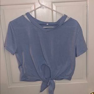 Blue tie crop top